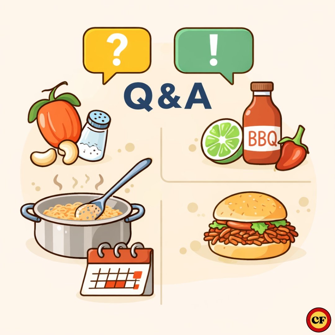 Infográfico ilustrado com dicas sobre preparo da carne de caju, incluindo cozimento, temperos e formas de servir