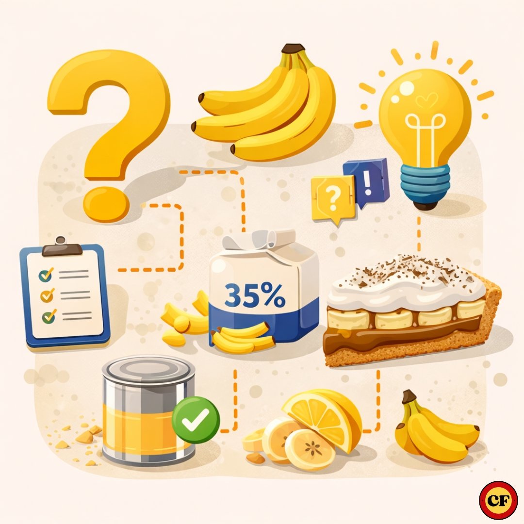 Receita de Banoffee Perfeita: Segredo Profissional para Não Desmoronar Infográfico ilustrado sobre dúvidas comuns da receita de banoffee com ingredientes, creme, banana e dicas visuais