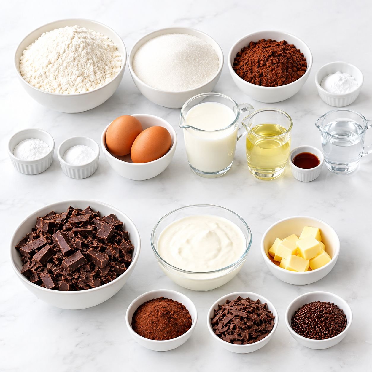 Ingredientes para bolo de chocolate da Matilda e ganache