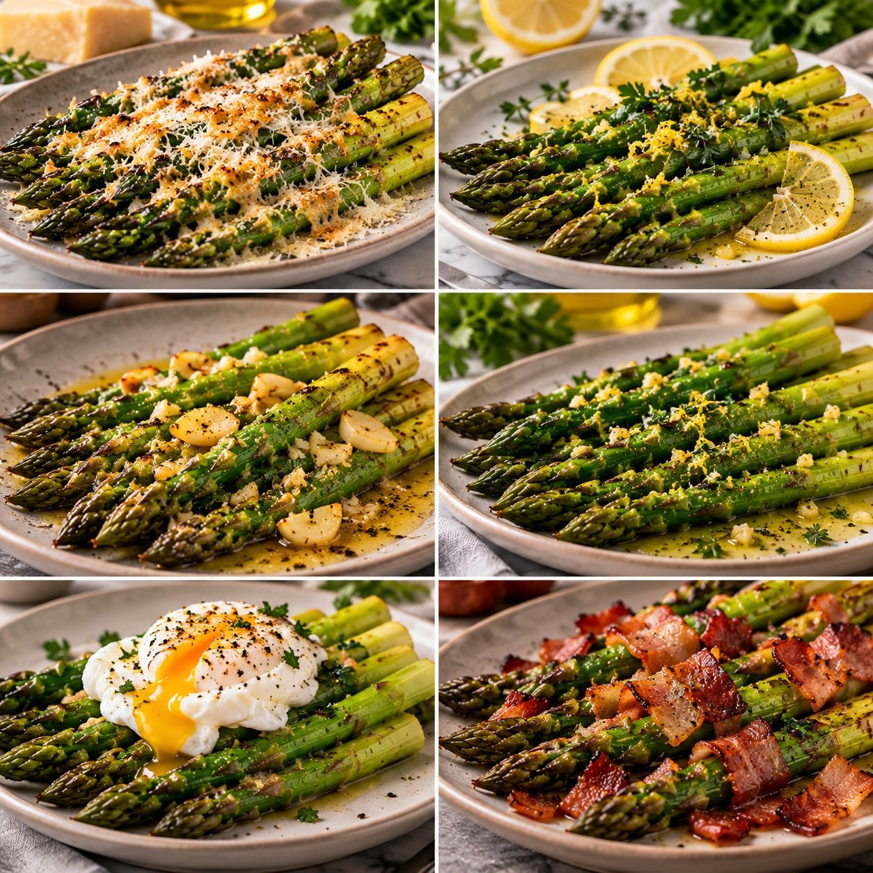 Como Fazer Aspargos: O Jeito Certo de Preparar e Deixar Deliciosos Seis variações de aspargos com parmesão, limão, ervas, alho, ovos e bacon